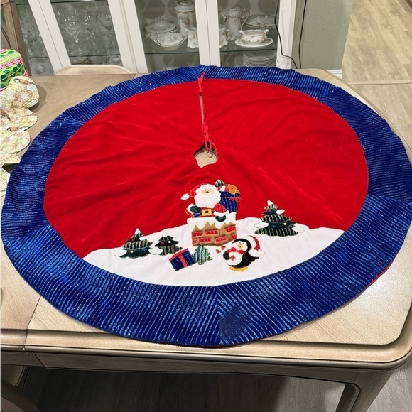 Prima Creations Other - Velvet Christmas Tree Skirt With Santa and Toys Sparkly Blue Trim 42 inch